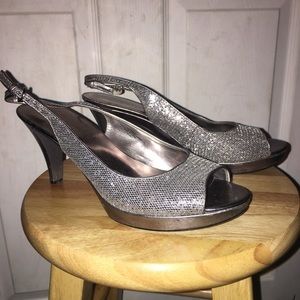 Silver glitter heels